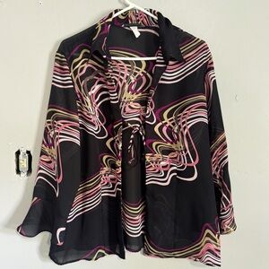 Retro Fashion Bug Sheer Front Tie Flounce Top Size XL